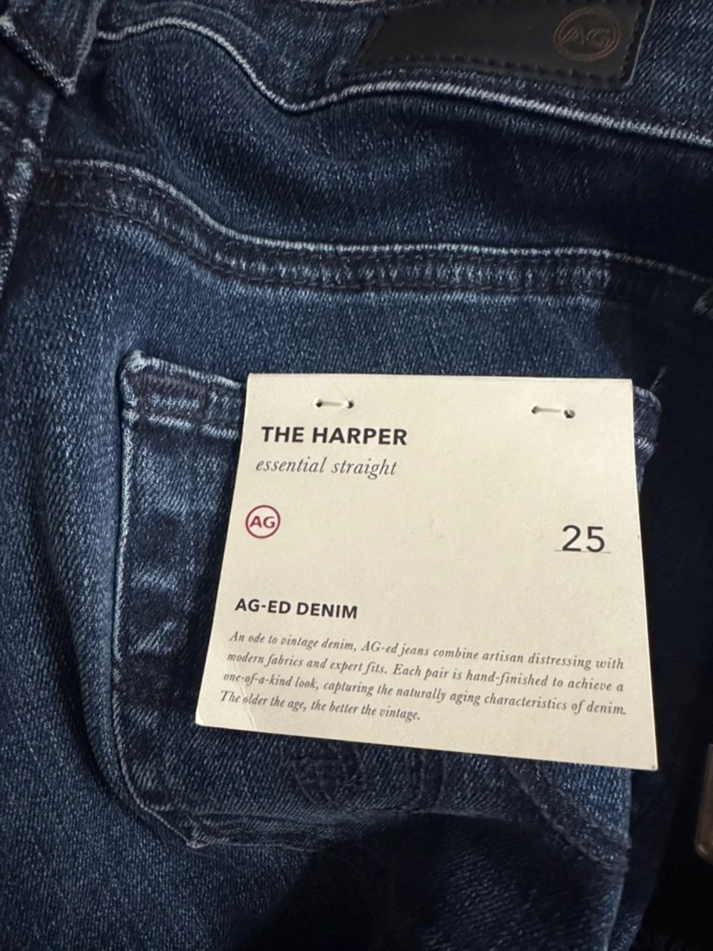 AG ADRIANO GOLDSCHMIED THE HARPER Essential straight Dark Blue jeans NWT 25